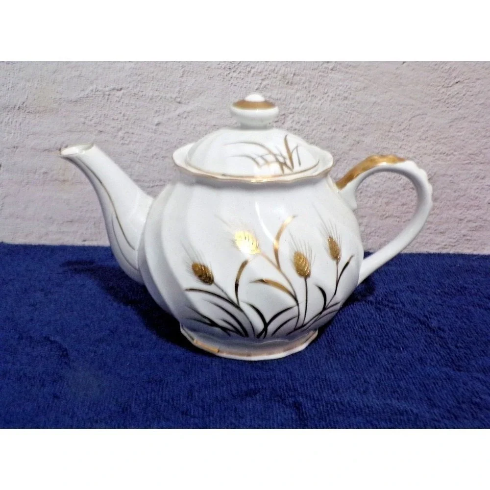 Lefton China Hand Painted & 24K Gold Teapot Salad Plt Cream & Sugar Ashtrays Set
